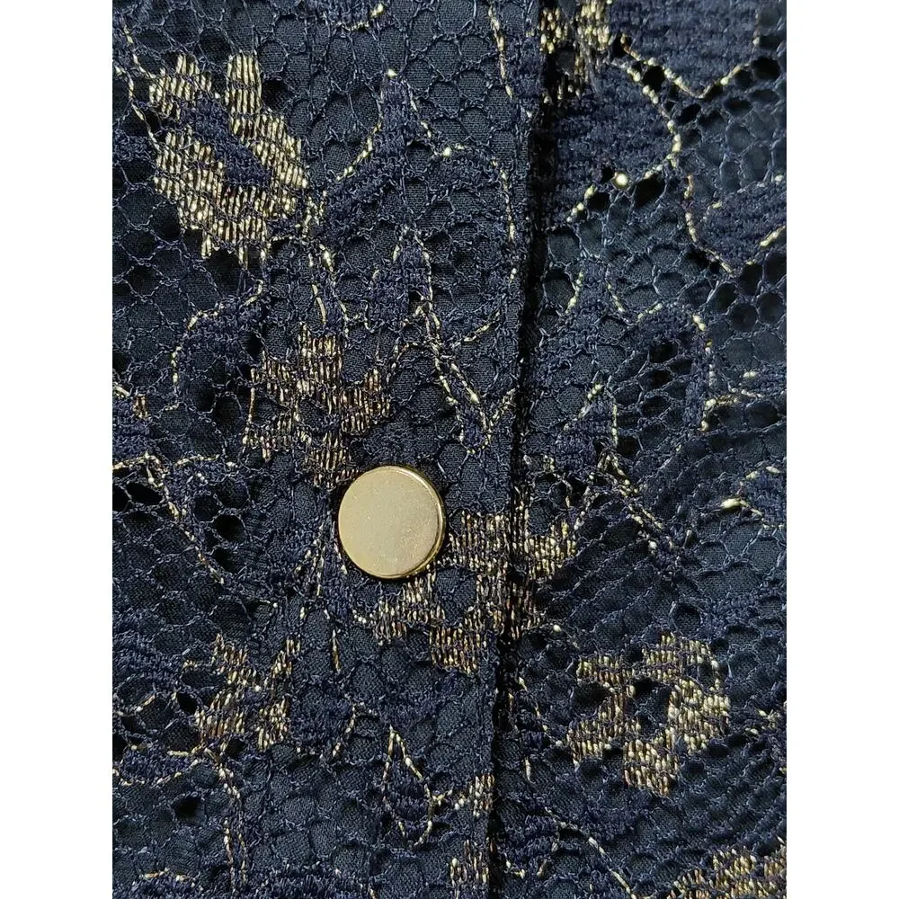 Gianni Bini Black Gold Metallic Floral Lace A-Line Dress Women Size 2